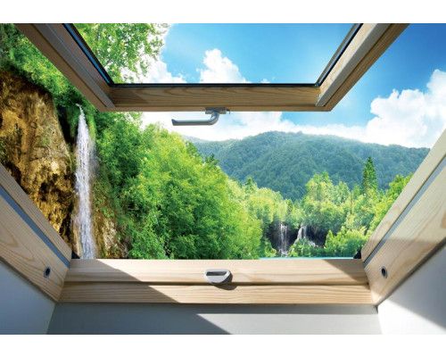 3D-Fototapete mit Blick auf Wasserfälle in einem Wald, die Kraft der Natur in all ihrer Pracht.