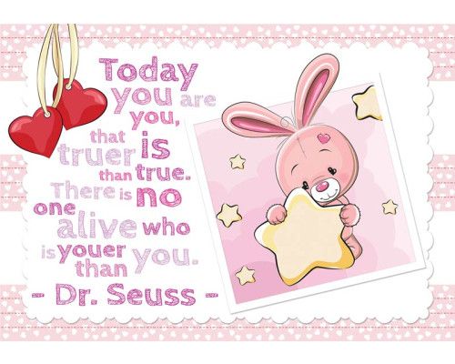 Fototapete mit Häschen und Sprüchen, fröhlich und bunt.