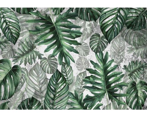 Dschungelblätter Fototapete, botanisches Design mit satten Grüntönen für eine tropische Dschungelzimmereinrichtung.