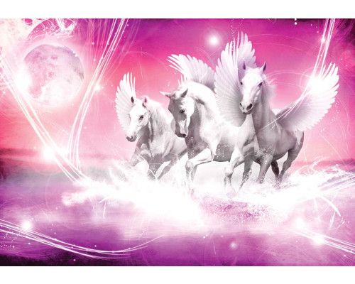 Fototapete eines Einhorns in rosa, magisch und verträumt.