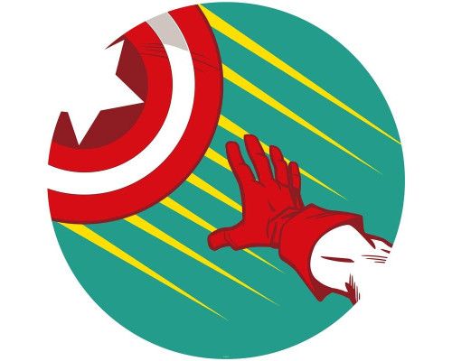 Captain Americas Schild im Pop-Art-Stil, dargestellt auf einem Marvel-Tapetenkreis.