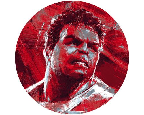 Hulk im Malereistil, abgebildet auf einem mächtigen Marvel-Tapetenkreis.