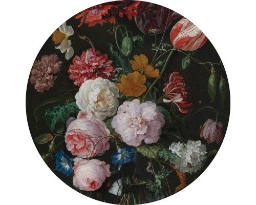 Tapetenkreis mit einem klassischen Blumenstillleben von Jan Davidsz de Heem, mit reichen Details und warmen Farben.