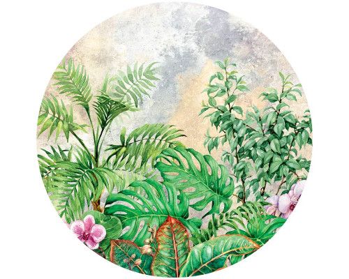 Botanische planten in een groene jungle, prachtig weergegeven op een behangcirkel.