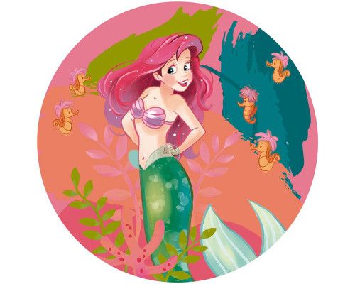 Tapetenkreis von Ariel aus Die kleine Meerjungfrau, mit einer Unterwasserwelt voller magischer Kreaturen und farbenfroher Korallenriffe.