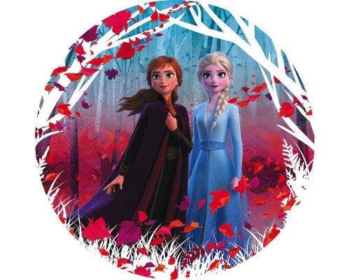 Wallpaper Kreis von Elsa und Anna aus Frozen 2, umgeben von Schnee und Winterlandschaften in einer magischen Umgebung.