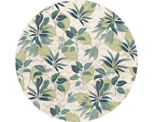 Grün gemusterte Blätter auf einem stilvollen Wandkreis.