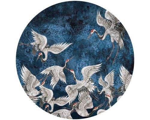 Luxuriöse abstrakte Kranichkunst in bunten Farbtönen auf einem Wandkreis.