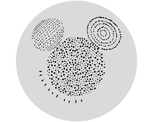 Mickey Mouse Tapetenkreis im Stipple-Art-Stil, mit detaillierten Punkten, die sein ikonisches Gesicht bilden.
