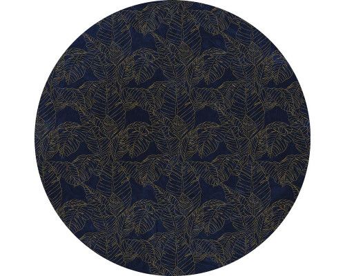 Königsblaue Blätter mit goldenen Akzenten auf einem stilvollen Wandkreis.