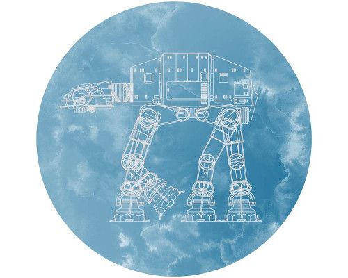 AT-AT Walker aus Star Wars, imposant auf einem Tapetenkreis abgebildet.