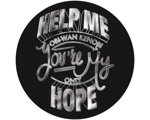 Help Me Obi-Wan Kenobi-Szene aus Star Wars, abgebildet auf einem Tapetenkreis.