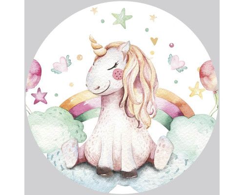 Unicorns en wolken op een dromerige behangcirkel, ideaal voor een kinderkamer.