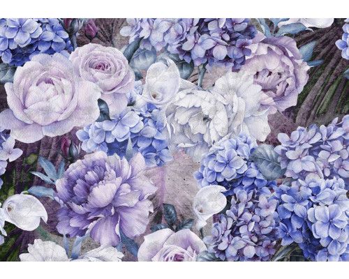 Lila und blaue florale Kunst Fototapete, abstrakte Formen und Farben.