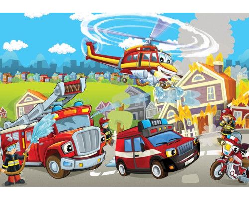Feuertapete für Kinderzimmer, Fahrzeuge und cooles Design.
