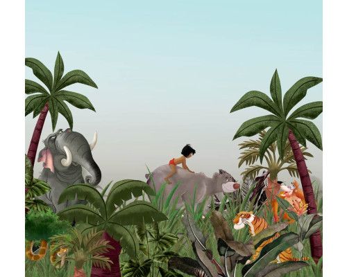 Dschungelbuch Fototapete mit einer schönen Dschungelszene, ideal für ein verspieltes Kinderzimmer.