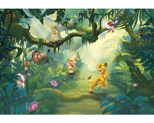 König der Löwen-Fototapete mit einer Dschungelszene für ein abenteuerliches Kinderzimmer.