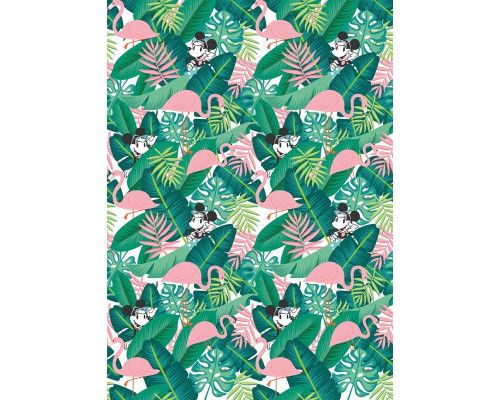 Tropische Minnie Mouse Fototapete mit bunten Blumen, perfekt für ein Mädchenzimmer.