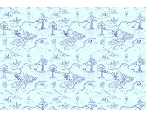 Winnie the Pooh Kinderzimmer Fototapete mit einem fröhlichen Pooh in einer Waldlandschaft.