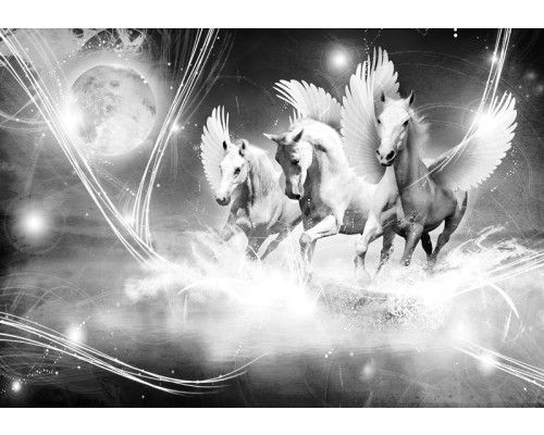 Eine Fototapete mit fröhlichen Einhörnern.