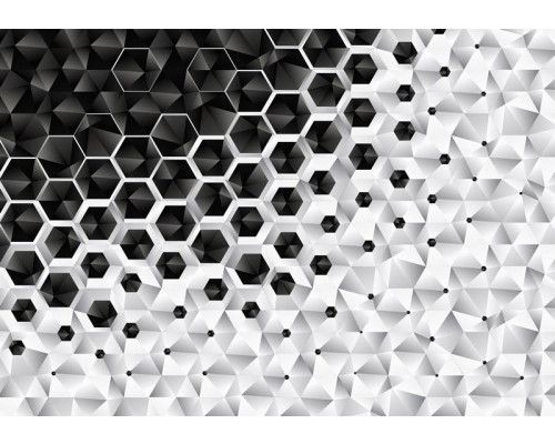 Sechseckige Muster in Silber und Metall wiederholen sich in dieser Fototapete.