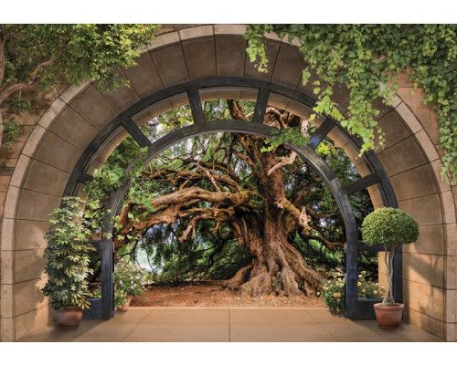 Fototapete mit einer 3D-Ansicht eines Märchenbaums, mit einem magischen Aussehen.