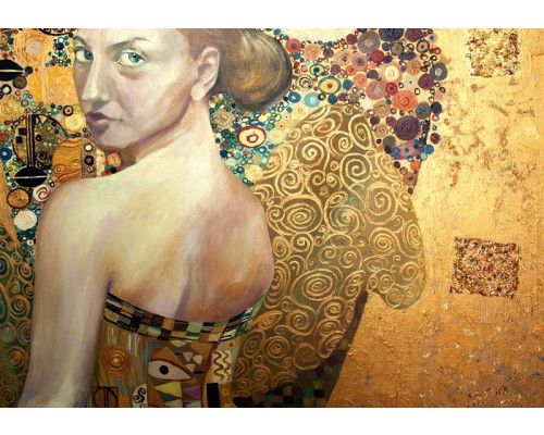 Abstraktes Kunstwerk einer Dame in einem Gemälde-Stil auf Fototapete.