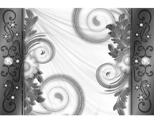 Abstrakte Blumen, dargestellt auf einer Fototapete mit geometrischen Formen und moderner Kunst.