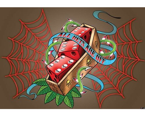 Fototapete der Würfelalchemie mit dem Thema "Alle Wetten sind verloren", ideal für ein dunkles Zimmer.