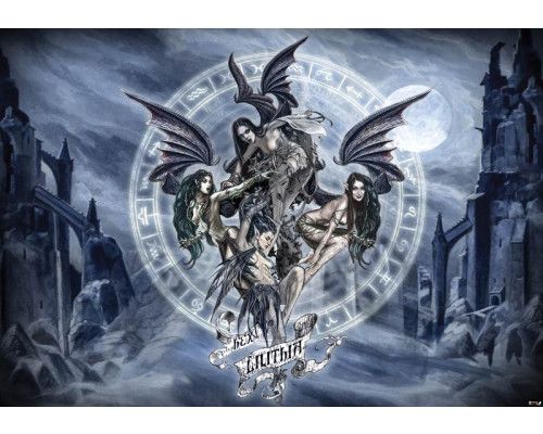 Alchemy Lilithia hex, Horror-Fototapete mit dunkler Kunst und Fantasy-Elementen.