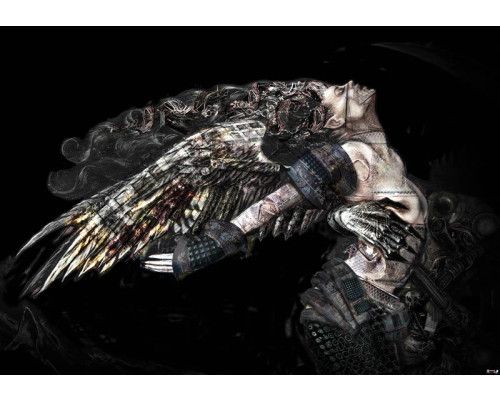 Weiblicher Totenkopf und Alchemie-Kunst, Fototapete mit einer dunklen, gotischen Atmosphäre.