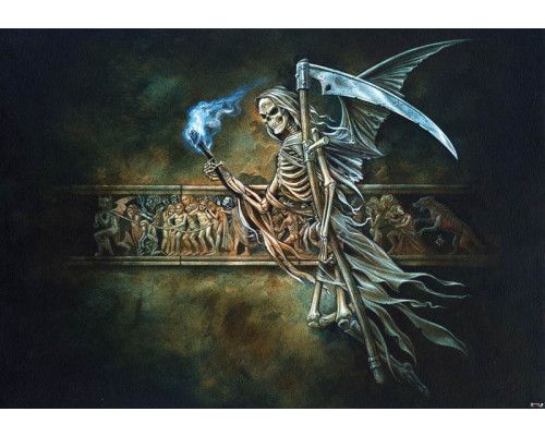 Der Weg zur Hölle, Fototapete mit Totenköpfen und dunkler Alchemiekunst.