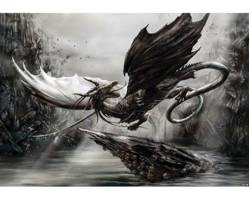 Drache und Alchemie, Fototapete mit magischen und dunklen Themen für eine geheimnisvolle Atmosphäre.