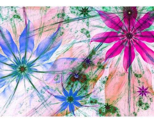 Fototapete mit einer künstlerischen Blumenmalerei.