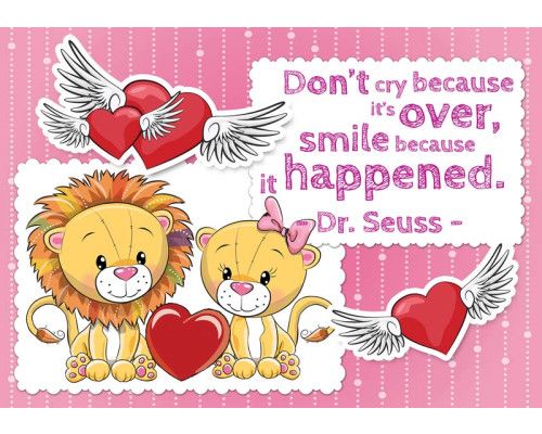 Fototapete von Löwen mit einem Kinderspruch, verspielt und süß.