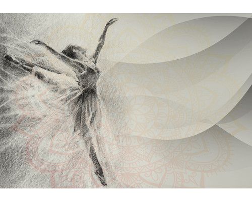 Fotobehang met abstracte ballerina in grijze mandala-stijl