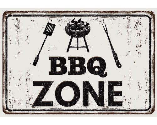 Fototapete eines Grillplatzschildes aus Metall.