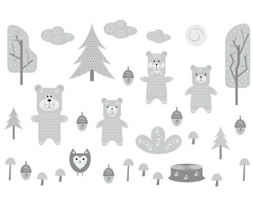 Fototapete von Bären im Wald, entworfen für Babyzimmer.