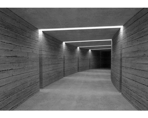 Fototapete mit futuristischer 3D-Darstellung eines Betontunnels, die dem Raum Tiefe und modernen Stil verleiht.