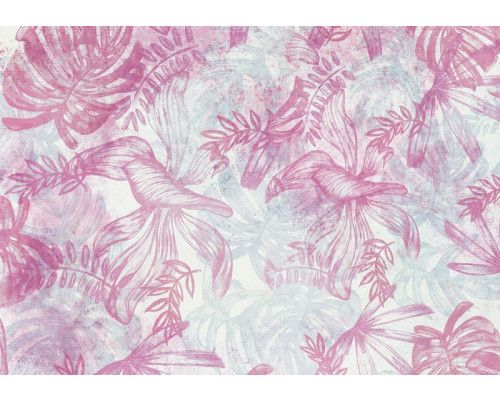 Fototapete mit Blättern in rosa und weiß, zarte florale Komposition, die einen leichten und frischen Look bietet.