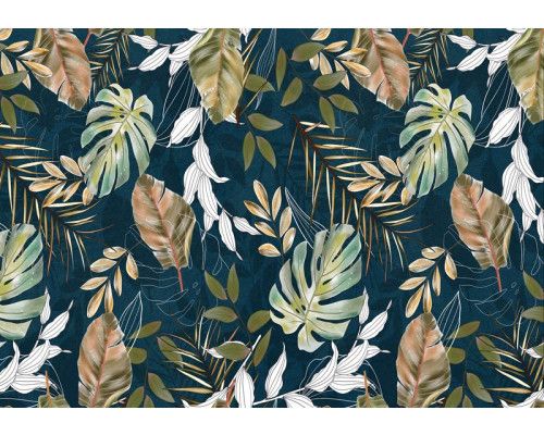 Tropische Blätter von Dschungelpflanzen erwachen auf dieser Fototapete mit einem üppigen und grünen Look zum Leben.