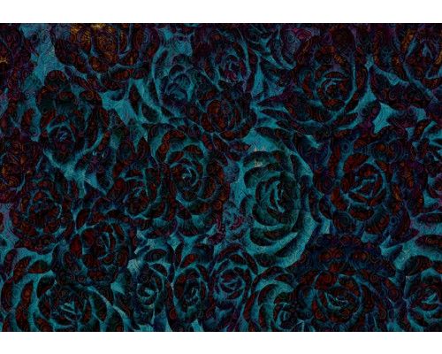 Blaue Blumen und Rosen Fototapete, Malerei Stil für einen künstlerischen Look.