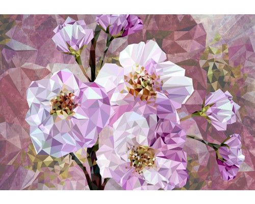 Fototapete mit blühenden Edelsteinen und Kristallblumen in einem abstrakten Kunststil.