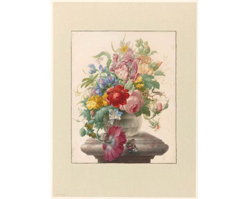 Fototapete mit Blumen in einer Glasvase und einem Schmetterling von Herman Henstenburgh, Rijksmuseum.