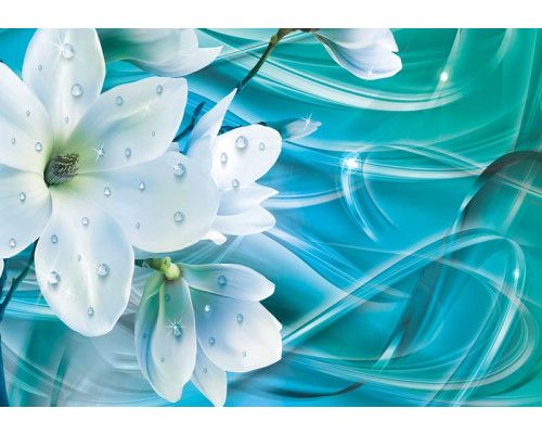 Fototapete mit abstrakten Blumen und gewellten Rauten in einem luxuriösen Stil.