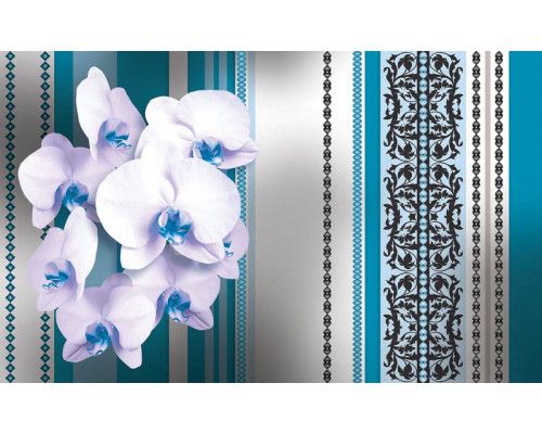 Blau gemusterte florale, abstrakte Fototapete mit einem verspielten und lebendigen Look.