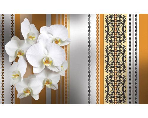 Orangefarbenes Blumenmuster, abstrakt dargestellt auf einer Fototapete für eine warme und lebendige Atmosphäre.