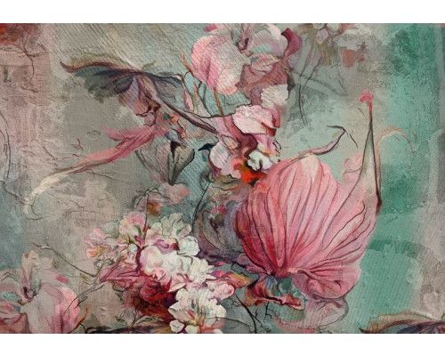 Fototapete mit Blumen in einem Gemälde, das in einer künstlerischen Komposition dargestellt ist.