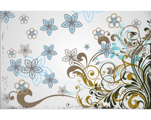 Abstrakte Fototapete mit floralem Muster und kunstvollen Ornamenten in einem lebendigen und künstlerischen Stil.