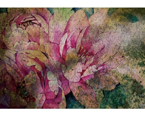 Fototapete einer floralen Kunstmalerei mit rosa Schattierungen.